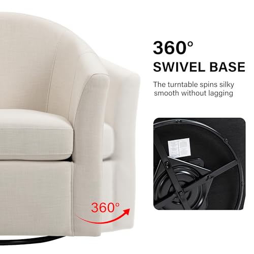 Swivel Accent Chair Armchair, Modern Round Single Sofa Seating Comfy Reading Barrel Chairs for Living Room Bedroom (Beige, Set of 2)