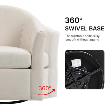 Swivel Accent Chair Armchair, Modern Round Single Sofa Seating Comfy Reading Barrel Chairs for Living Room Bedroom (Beige, Set of 2)