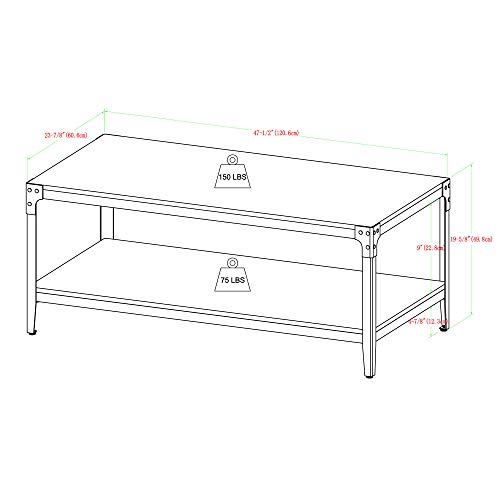 Declan Urban Industrial Angle Iron and Wood Coffee Table, 46 inch, Rustic Oak