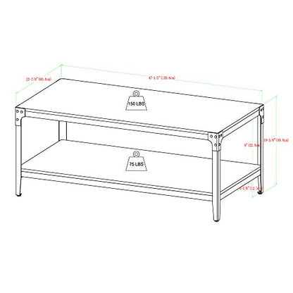 Declan Urban Industrial Angle Iron and Wood Coffee Table, 46 inch, Rustic Oak