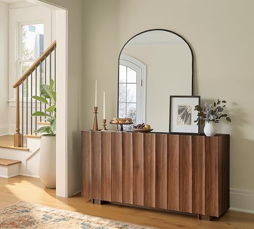 61.7" Fluted Sideboard Buffet Cabinet with Storage, Walnut, view 7