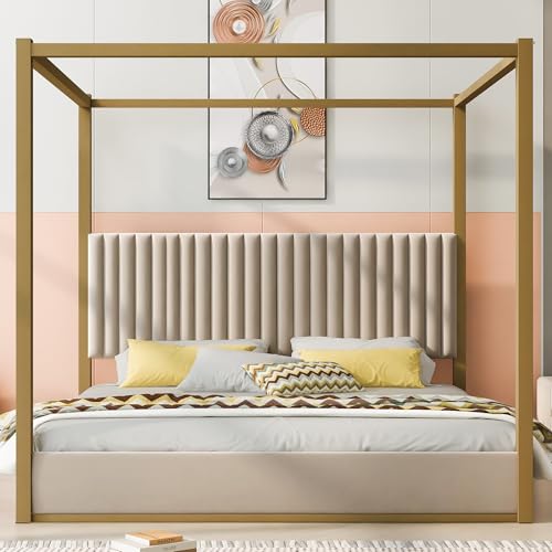 King Size Canopy Bed Frame with Headboard and Metal Frame for Bedroom, view 4