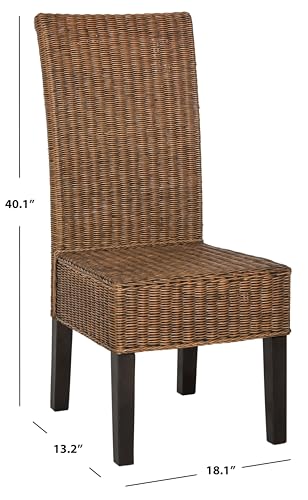 SAFAVIEH Furniture - Arjun Wicker Dining Chair Set of 2 - Brown & Multi - Rattan - Coastal Woven Design - Ideal for Dining Room, Kitchen, 17.7" Seat Height (SEA8013C-SET2)