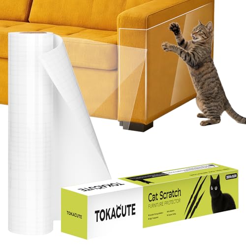 200" x 16.5" Anti Cat Scratch Furniture Protector, Single-Sided Sticky Couch Protector from Cats Claws, Couch Corner Guard Under Pet Claws, Thicken Viny Flexible Scratch Deterrent Tape