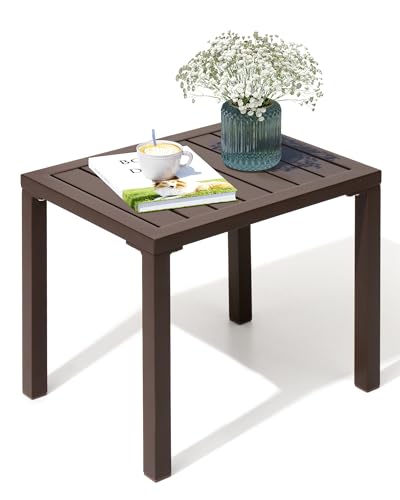 Outdoor Side Table,Aluminum Rectangular Side/End Table, Small Patio Coffee Bistro Table for Outdoor Indoor (Brown)