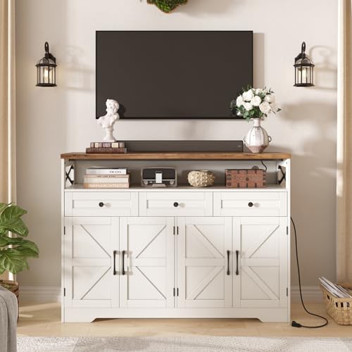 Farmhouse Sideboard Buffet Cabinet, Barn Doors Storage Cabinet, view 4