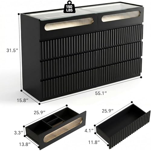Fluted 8 Drawer Dresser,Modern Chest of Drawers,Black, view 3