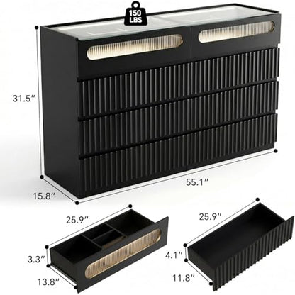 Fluted 8 Drawer Dresser,Modern Chest of Drawers,Black, view 3