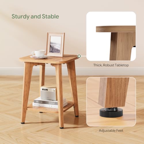 Rustic Walnut 2-tier side table with tapered legs and curved edge, view 5