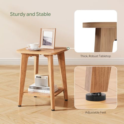 Rustic Walnut 2-tier side table with tapered legs and curved edge, view 5