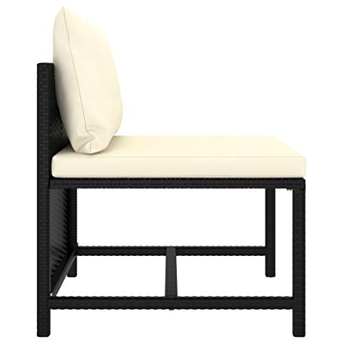 12-Piece Modular Garden Lounge Set Black and Cream White Synthetic Poly Rattan Outdoor Patio Furniture for Deck Porch Balcony and Backyard Seating