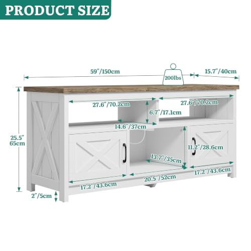 59 Inch TV Stand with Power Outlets for 65" TVs, Grey Wash/White, view 3