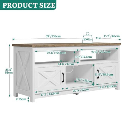 59 Inch TV Stand with Power Outlets for 65" TVs, Grey Wash/White, view 3