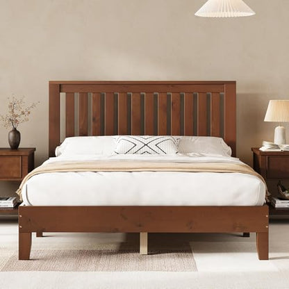 Solid Wood Full Size Bed Frame, Walnut, view 2