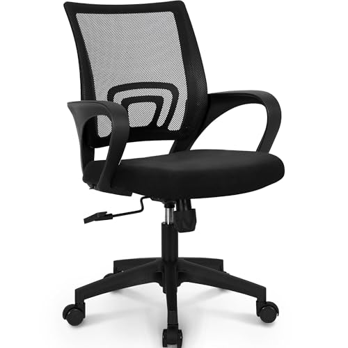 Office Computer Chair Ergonomic Mid-Back Mesh Desk Chair, Black, view 2