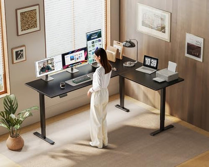 63 Inch Reversible L Shaped Electric Standing Desk, Black, view 3