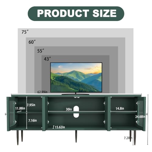 TV Consoles for Living Room with 4 Doors, 75", Green, view 7