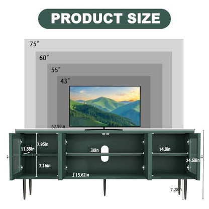 TV Consoles for Living Room with 4 Doors, 75", Green, view 7