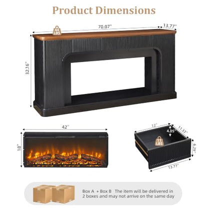 70'' Wooden Electric Fireplace TV Stand with Fireplace, view 4