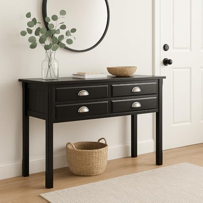 Wood Timber Console Table - Contemporary Design, Black Finish, 4 Storage Drawers, Entryway Furniture, Easy Assembly - 47.6" W x 15.7" D x 29.1" H