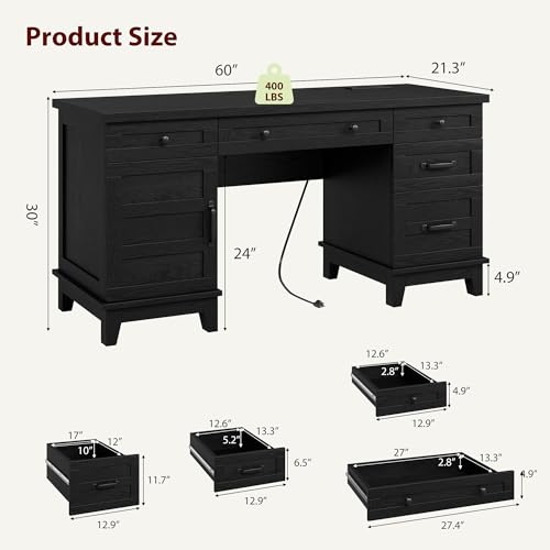 Farmhouse Executive Desk with File Drawers, view 3