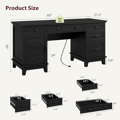 Farmhouse Executive Desk with File Drawers, view 3