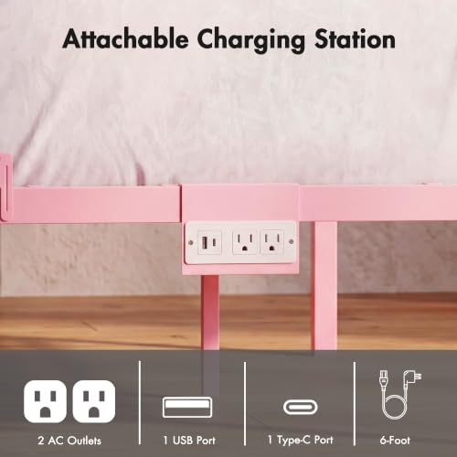 Full Canopy Platform Bed with Charging Station & LED Lights, view 5