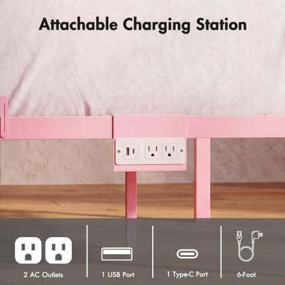 Full Canopy Platform Bed with Charging Station & LED Lights, view 5