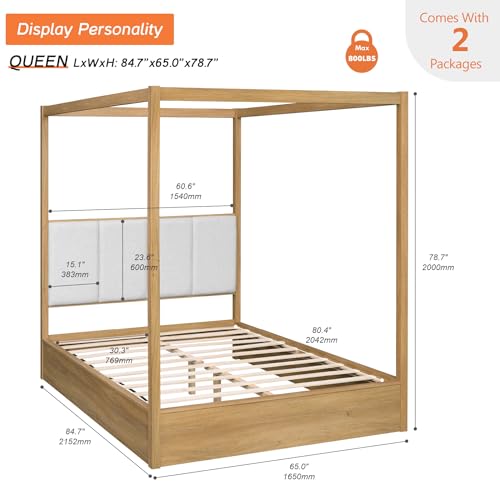 Wood Canopy Bed Frame Queen Size, Oak Bed w/Solid Wood Posters, view 3