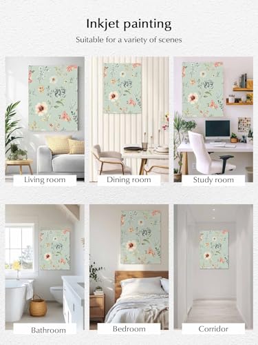 NuYeBiofx Farmhouse Floral Berry Leaves Canvas Wall Art Prints,30"x20" Framed Picture Artwork Gradient Sage Green Printed Canvas Oil Painting for Living Room Bedroom Office,Ready to Hang