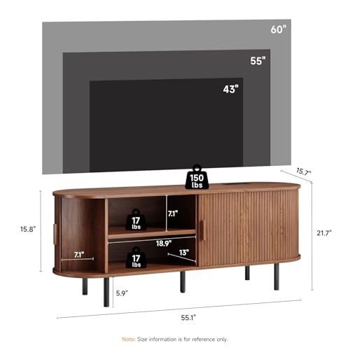 55" Mid Century Modern TV Stand with Sliding Doors for 60" TV, view 3