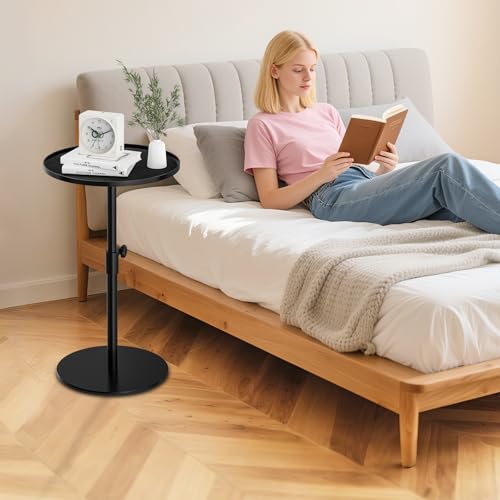 Metal End Table,Height Adjustable Side Table,12.6"W x 17 to 29.6"H | Space-Saving Small Drink Table for Small Spaces, Ideal for Living Room, Bedroom, Balcony and Office, Indoor & Outdoor