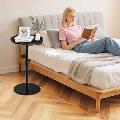 Metal End Table,Height Adjustable Side Table,12.6"W x 17 to 29.6"H | Space-Saving Small Drink Table for Small Spaces, Ideal for Living Room, Bedroom, Balcony and Office, Indoor & Outdoor