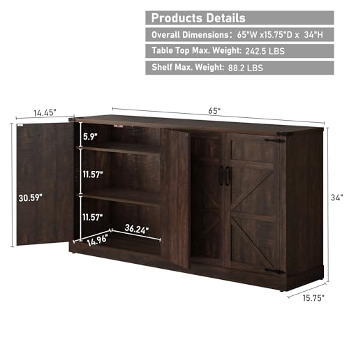 65 Inch Sideboard Buffet Cabinet with Storage, view 3