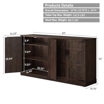 65 Inch Sideboard Buffet Cabinet with Storage, view 3