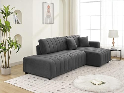Plush L Shaped Tufted Corner Sofa with Decorative Pillows