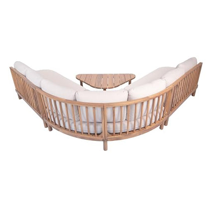 5 Piece Patio Outdoor Furniture Set, All Weather 118" Half Moon Sectional Sofa with Acacia Wood Frame & Waterproof Cushions,1 Coffee Table for Garden,Lawn,Backyard,Poolside,Beige+Light Teak