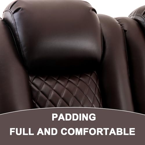Loveseat Recliner, Recliner Sofa with Cup Holders and 2 Pillows, Wall Hugger Recliners & 135° Reclining Loveseat (Brown PU Leather Furniture)