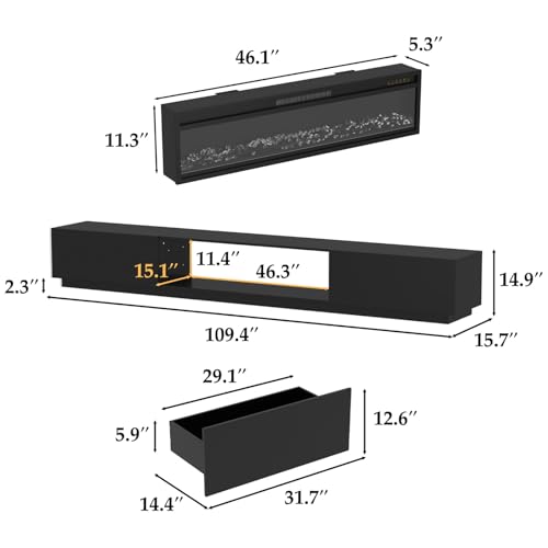 109 Inch Electric Fireplace TV Stand for 100+ Inch TV, view 3