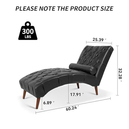 PU Leather Chaise Lounge Chair Indoor, Armless, Black, view 3