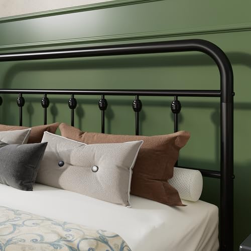 Full Metal Bed Frame with Victorian Iron-Art Headboard, Black, view 5