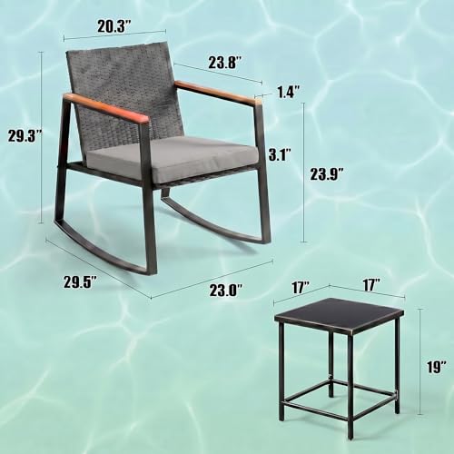 3 Pieces Rocking Patio Bistro Set with Anti-Scald Armrest, view 5