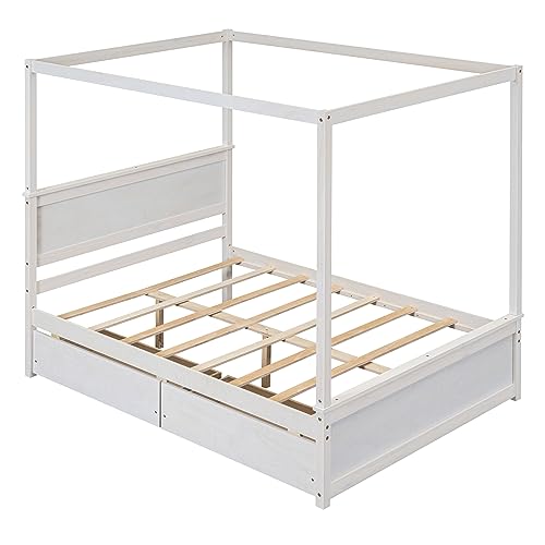 GDFStudio Full Size Canopy Bed Frame with 2 Storage Drawers, view 6