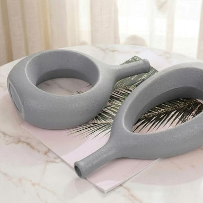 Gray Ceramic Hollow Elliptical Vase Set of 2 - Boho Circle Vase with Hole, for Modern Grey Table Decor, Living Room Decor Shelf mid Century Modern Home Entrance Decorative vase
