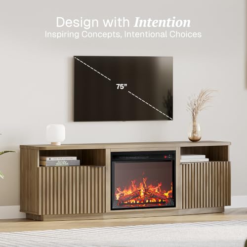 Fluted TV Stand with 23" Electric Fireplace Heater with Sound, view 4