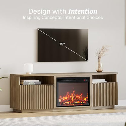 Fluted TV Stand with 23" Electric Fireplace Heater with Sound, view 4