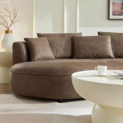 129" Curved Oversized Modular Leathaire Sectional Sofa with Right Chaise, 4 Pillows, 3 Back Cushion, Modern Style Comfy 5-Seater Couch, Easy Assembly, for Office, Apartment, Living Room, Brown