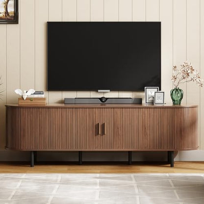 70.8" TV Stand with Power Outlet & Storage for TVs up to 75” Walnut, view 2