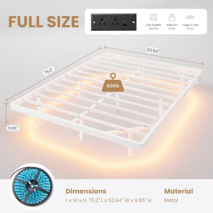 Full Size Floating Bed Frame with Smart LED Lights, White, view 3