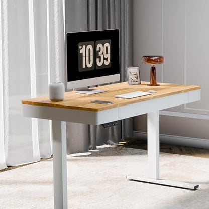 FLEXISPOT Standing Desk with Drawer, 48 x 24 Inch Electric Adjustable Height Stand Up Desk with Storage Organizer, Whole Piece Wooden Desktop for Home, Office, Computer Workstation, Maple